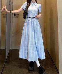 青 シャツワンピース 半袖 リボン付き Amazon.co.jp: [MarieAnge] レディース レトロ セーラーカラー