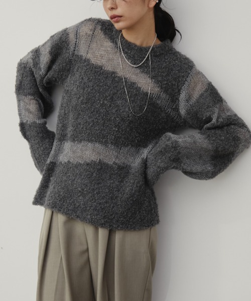 Aunt Marie's(アントマリーズ)の「ブークレシアー切り替えルーズニット(ニット/セーター・レディース・ナチュラル/チャコールグレー/ブラウン・FREE)」の6枚目の写真
