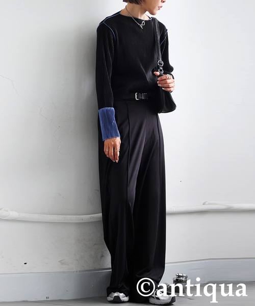 antiqua(アンティカ)の「ピンタックワイドパンツ(その他パンツ・レディース・アッシュグレー/グリーン/ブラック/モスグリーン系/ネイビー・MEDIUM/LARGE)」の8枚目の写真