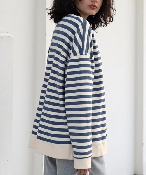 cammie(キャミー)の「ドロップショルダーボーダープルオーバー(Tシャツ/カットソー・レディース・ブラック/ブルー・L/M)」の11枚目の写真