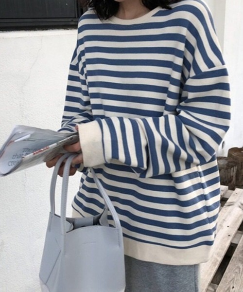cammie(キャミー)の「ドロップショルダーボーダープルオーバー(Tシャツ/カットソー・レディース・ブラック/ブルー・L/M)」の10枚目の写真