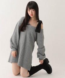 Vネックオフショルニットミニワンピース 598397