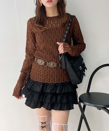 ス　トップス　ブラウン　ドット　透けq5gq4 トップス（ブラウン/茶色系・ドット柄）ファッション通販 - ZOZOTOWN