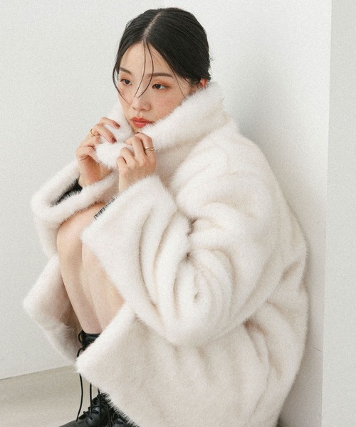 Heather（ヘザー）の「MIXファーミドルジャケット　604695（その他アウター・レディース・オフホワイト/ブラウン/ベージュ・FREE）」の8枚目の写真