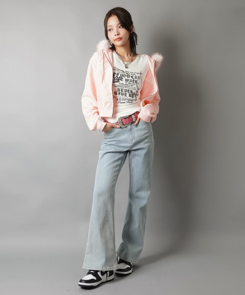 冬ガーリーの最強モテトップス☆ふわふわファーフードロゴジップ