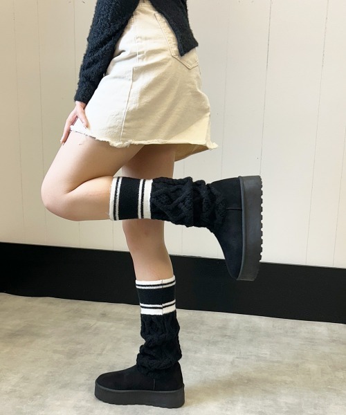 セール】厚底 リブニットソックス ムートンブーツ（ブーツ）｜DEMETER
