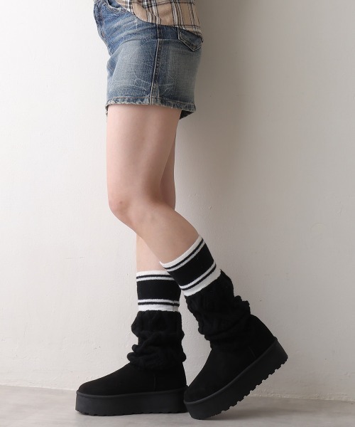 セール】厚底 リブニットソックス ムートンブーツ（ブーツ）｜DEMETER
