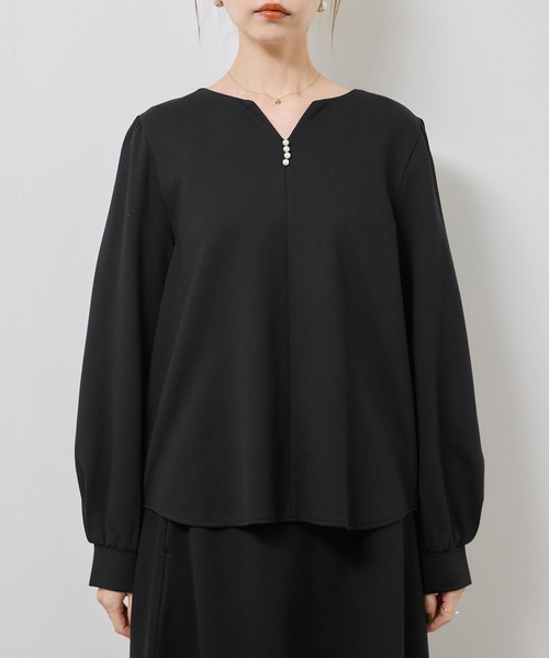 ROPE' PICNIC（ロペピクニック）の「パール付きポンチプルオーバー/セットアップ対応（Tシャツ/カットソー・レディース・ブラウン/オフホワイト/ブラック・S/M）」の12枚目の写真