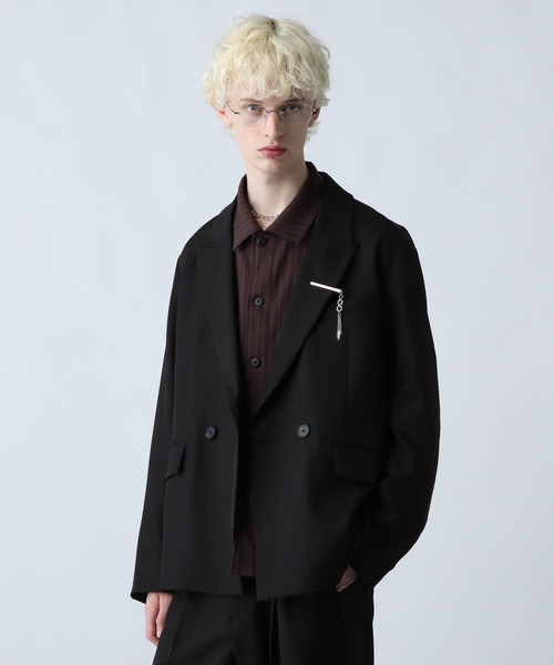 HARE（ハレ）の「【SET UP対応】ポリエステルイージーギャバダブルジャケット(HARE)（テーラードジャケット・メンズ・グレー/ブラック/グリーン/ベージュ・SMALL/MEDIUM）」の8枚目の写真