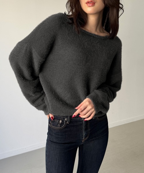junoah(ジュノア)の「バックベロアリボンシャギーニットトップス(ニット/セーター・レディース・チャコール/ブラウン/アイボリー・MEDIUM/LARGE)」の4枚目の写真