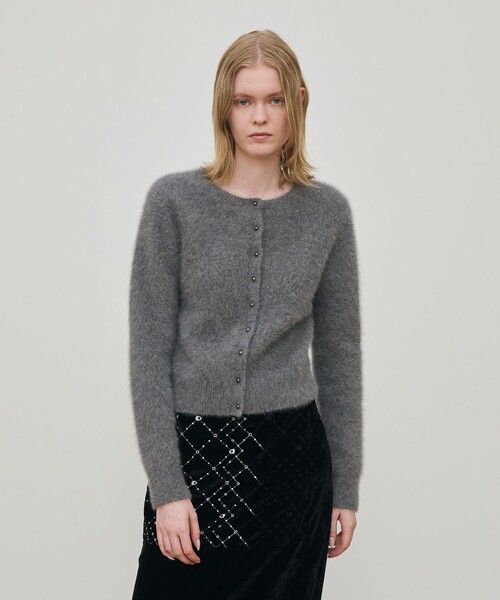 定価37400円　デプレ　フォックスカシミアクルーネックカーディガン　グレー 定価37400円 デプレ フォックスカシミアクルーネックカーディガン