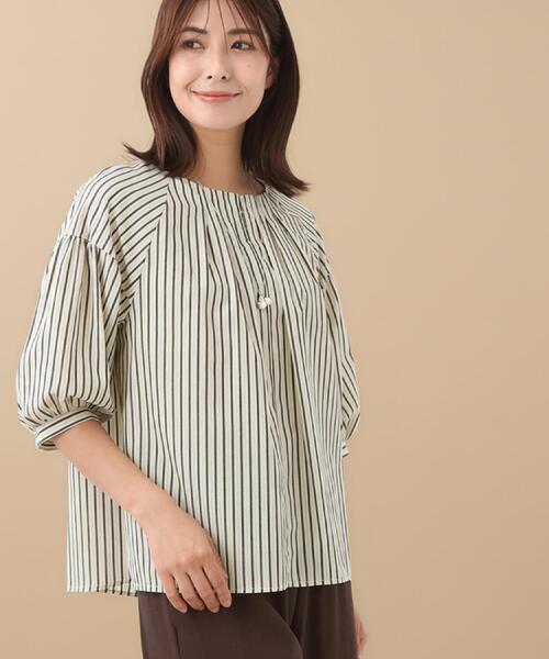 Reflect(リフレクト)の「【E‐QUALITY/体型カバー/ゆったり着られる◎】ストライプ×パフスリーブのブラウス(シャツ/ブラウス・レディース・ネイビー/チャコール/オレンジ系その他4・09/11)」の3枚目の写真