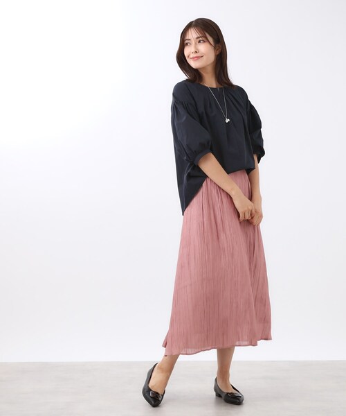 Reflect(リフレクト)の「【E‐QUALITY/体型カバー/ゆったり着られる◎】ストライプ×パフスリーブのブラウス(シャツ/ブラウス・レディース・ネイビー/チャコール/オレンジ系その他4・09/11)」の6枚目の写真