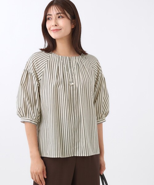 Reflect(リフレクト)の「【E‐QUALITY/体型カバー/ゆったり着られる◎】ストライプ×パフスリーブのブラウス(シャツ/ブラウス・レディース・ネイビー/チャコール/オレンジ系その他4・09/11)」の8枚目の写真