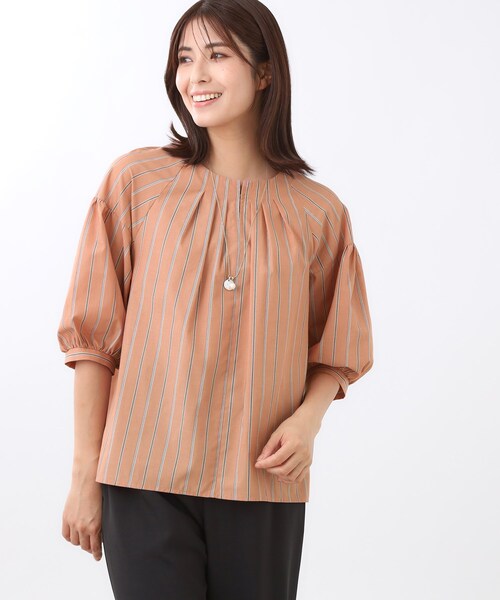 Reflect(リフレクト)の「【E‐QUALITY/体型カバー/ゆったり着られる◎】ストライプ×パフスリーブのブラウス(シャツ/ブラウス・レディース・ネイビー/チャコール/オレンジ系その他4・09/11)」の12枚目の写真