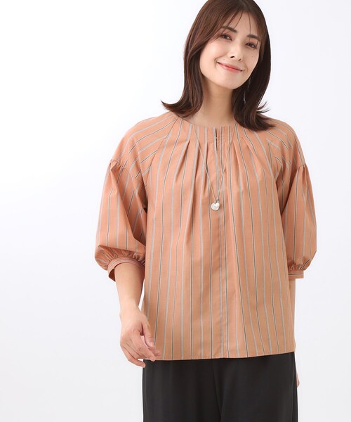 Reflect(リフレクト)の「【E‐QUALITY/体型カバー/ゆったり着られる◎】ストライプ×パフスリーブのブラウス(シャツ/ブラウス・レディース・ネイビー/チャコール/オレンジ系その他4・09/11)」の13枚目の写真