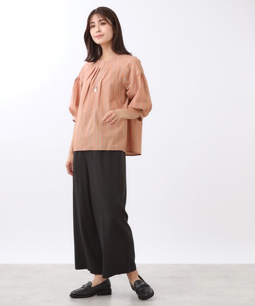Reflect(リフレクト)の「【E‐QUALITY/体型カバー/ゆったり着られる◎】ストライプ×パフスリーブのブラウス(シャツ/ブラウス・レディース・ネイビー/チャコール/オレンジ系その他4・09/11)」の14枚目の写真