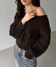 2wayワンショルケーブルショートニット