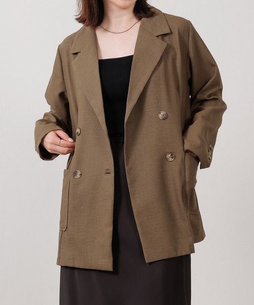 emesuelee(エメスーリー)の「バッグリボンダブルジャケット(テーラードジャケット・レディース・ブラック/グレー系その他/モカ・M)」の2枚目の写真