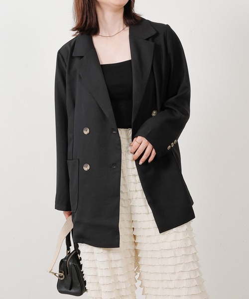 emesuelee(エメスーリー)の「バッグリボンダブルジャケット(テーラードジャケット・レディース・ブラック/グレー系その他/モカ・M)」の8枚目の写真