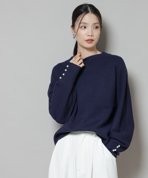 NANO universe（ナノユニバース）の「ミラノリブパールニットプルオーバー（ニット/セーター・レディース・グレー/オフホワイト/ネイビー・FREE）」の5枚目の写真