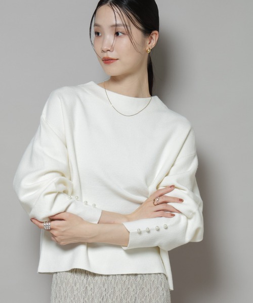 NANO universe（ナノユニバース）の「ミラノリブパールニットプルオーバー（ニット/セーター・レディース・グレー/オフホワイト/ネイビー・FREE）」の13枚目の写真