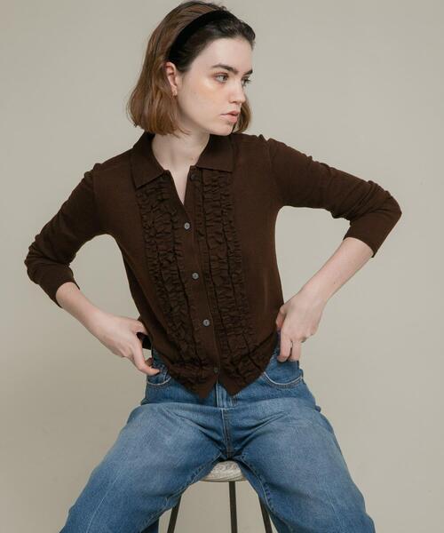 新品タグ付き　シルク混フリルニットシャツ　Sonny Label シルク混フリルニットシャツ（ニット/セーター）｜URBAN RESEARCH