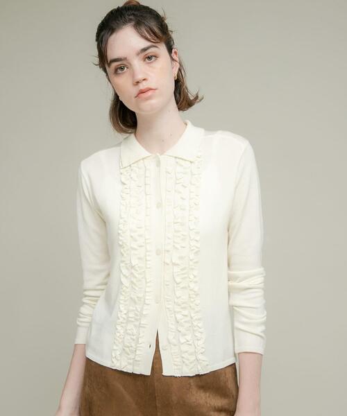 URBAN RESEARCH Sonny Label（アーバンリサーチサニーレーベル）の「シルク混フリルニットシャツ（ニット/セーター・レディース・チャコールグレー/オフホワイト/ブラウン・FREE）」の9枚目の写真