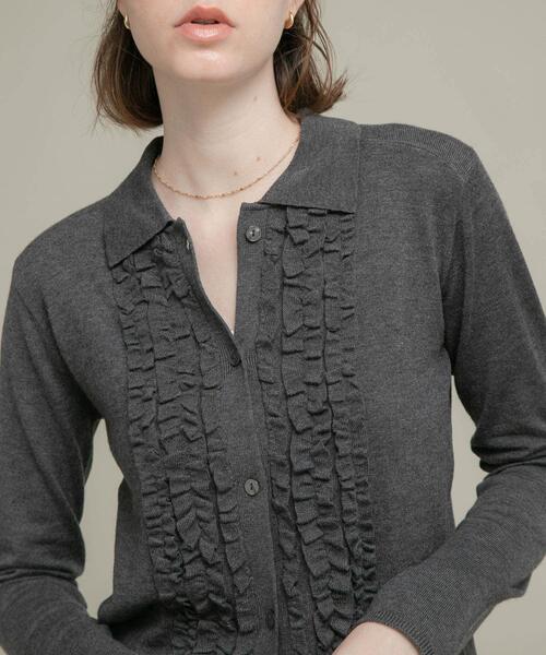URBAN RESEARCH Sonny Label（アーバンリサーチサニーレーベル）の「シルク混フリルニットシャツ（ニット/セーター・レディース・チャコールグレー/オフホワイト/ブラウン・FREE）」の12枚目の写真