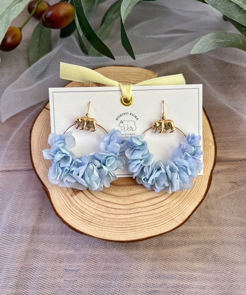 セール】推しカラー フリル風あじさいドライフラワーリースピアス