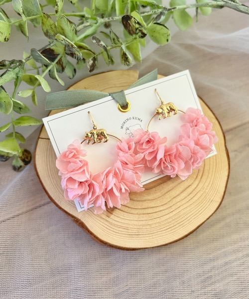 セール】推しカラー フリル風あじさいドライフラワーリースピアス