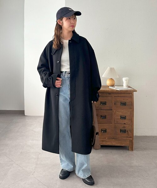 見た目以上の軽さ/ユニセックス　　中空糸ベルテッドロングコート 見た目以上の軽さ/ユニセックス】中空糸ベルテッドロングコート