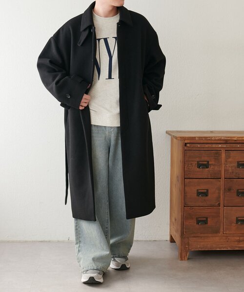 見た目以上の軽さ/ユニセックス　　中空糸ベルテッドロングコート 見た目以上の軽さ/ユニセックス】中空糸ベルテッドロングコート