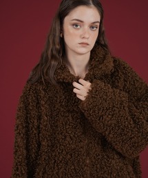 mili affinityフェイクファーオーバーサイズダブルジップジャケット Mili affinity ブルゾン アウター フェイクファーショート丈