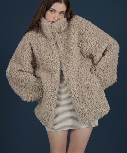 Mili affinity（ミリアフィニティー）の「プードルボアオーバーサイズダブルジップブルゾン（ブルゾン・レディース・ブラック/ベージュ/チャコール/ブラウン・FREE）」の12枚目の写真