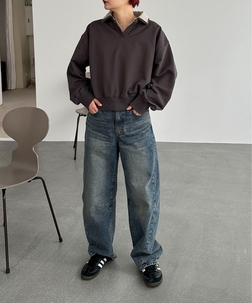PILIT(ピリット)の「シャツレイヤードスウエット(スウェット・レディース・ブラウン/チャコールグレー・MEDIUM)」の20枚目の写真