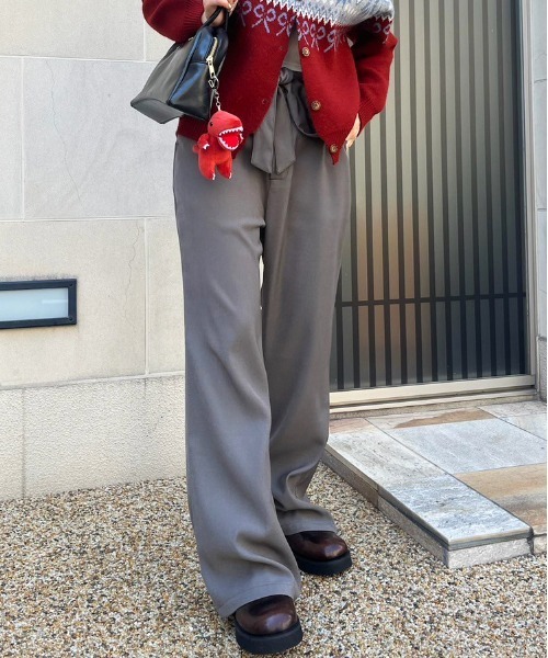 DOUBLE NAME（ダブルネーム）の「リボン付き配色ステッチフレアパンツ（その他パンツ・レディース・ブラウン/グレー・FREE）」の3枚目の写真