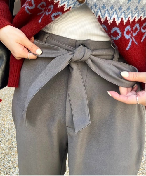 DOUBLE NAME（ダブルネーム）の「リボン付き配色ステッチフレアパンツ（その他パンツ・レディース・ブラウン/グレー・FREE）」の5枚目の写真