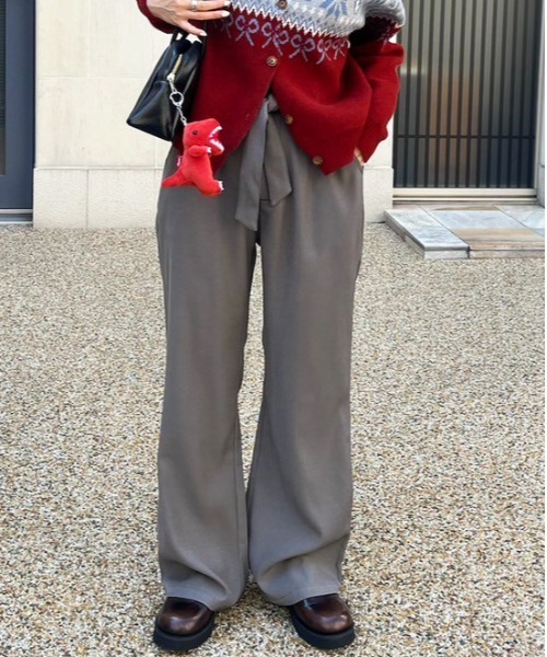 DOUBLE NAME（ダブルネーム）の「リボン付き配色ステッチフレアパンツ（その他パンツ・レディース・ブラウン/グレー・FREE）」の6枚目の写真