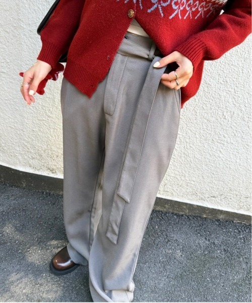 DOUBLE NAME（ダブルネーム）の「リボン付き配色ステッチフレアパンツ（その他パンツ・レディース・ブラウン/グレー・FREE）」の8枚目の写真