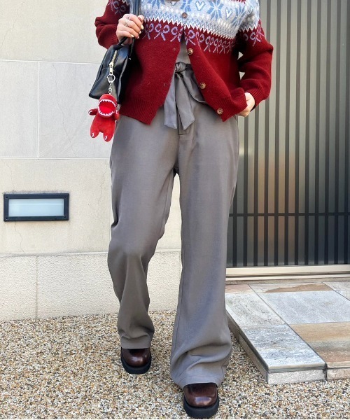 DOUBLE NAME（ダブルネーム）の「リボン付き配色ステッチフレアパンツ（その他パンツ・レディース・ブラウン/グレー・FREE）」の9枚目の写真