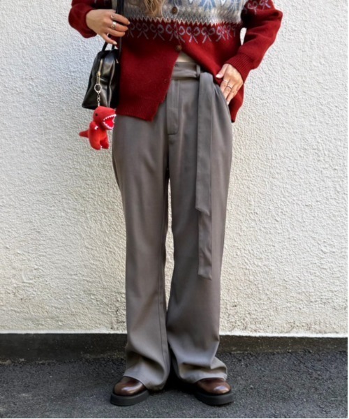 DOUBLE NAME（ダブルネーム）の「リボン付き配色ステッチフレアパンツ（その他パンツ・レディース・ブラウン/グレー・FREE）」の10枚目の写真