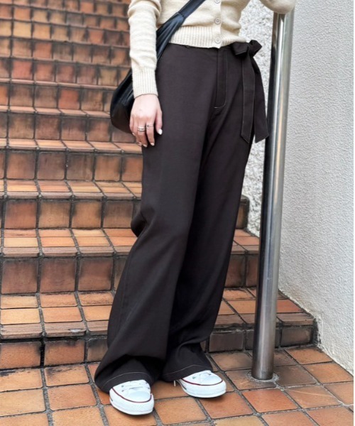 DOUBLE NAME（ダブルネーム）の「リボン付き配色ステッチフレアパンツ（その他パンツ・レディース・ブラウン/グレー・FREE）」の19枚目の写真