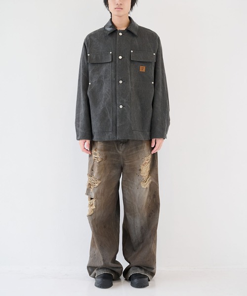 JieDa】LEATHER COLLAR FADE COVERALL（カバーオール）｜Jieda（ジエダ