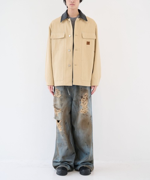 JieDa】LEATHER COLLAR FADE COVERALL（カバーオール）｜Jieda（ジエダ