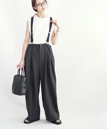 サスペンダーパンツ ストライプ柄」に該当するレディースファッション