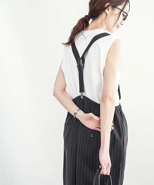 SOLAMONAT LARME（ソラモナラーム）の「ストライプサスペンダーパンツ（その他パンツ・レディース・ブラック/チャコール/グレー・38）」の4枚目の写真