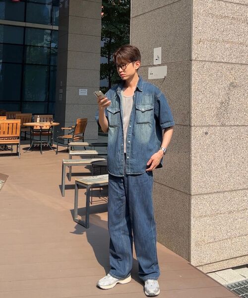 MUSINSA STANDARD（ムシンサスタンダード）の「リネンライクワイドデニムパンツ [ミディアムインディゴ]（デニムパンツ・メンズ・その他・26/27/28/29/30/31/32/34/38/42/36/33/40）」の8枚目の写真