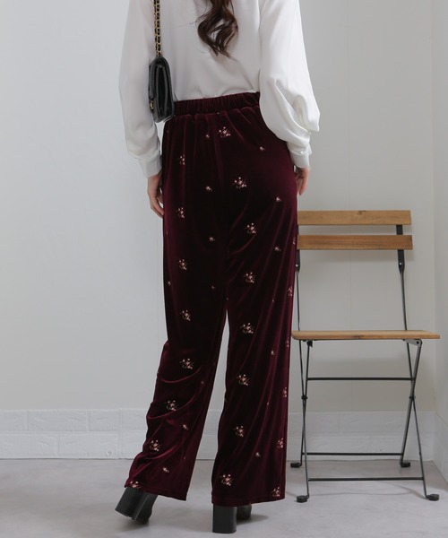 セール】花柄刺繍 ベロア イージーワイド パンツ（裏地付き）（その他