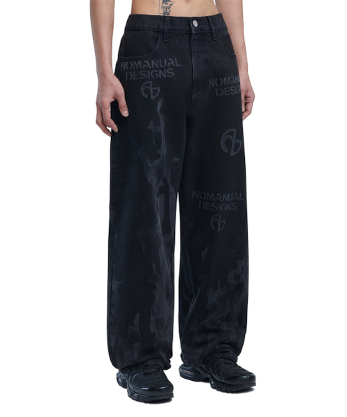 NOMANUAL(NOMANUAL)の「FLAME DENIM PANTS - WASHED BLACK(デニムパンツ・レディース・その他・X-SMALL)」の1枚目の写真